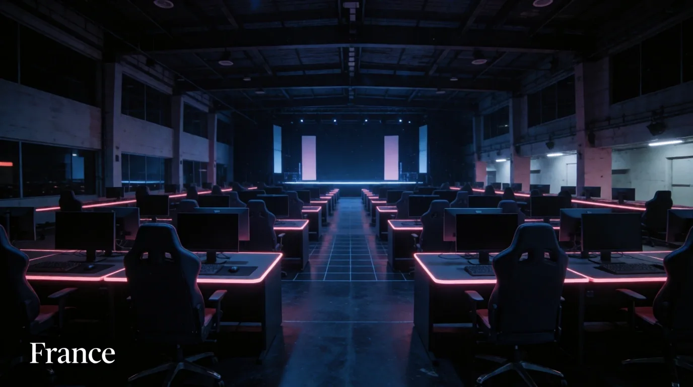 Arène e-sport PixelOrawa sous éclairage nocturne